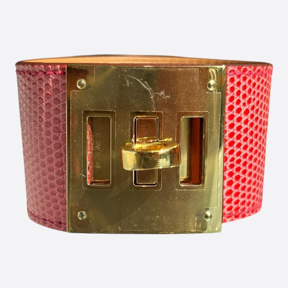 Hermes Pink Lizard & Gold Hardware Kelly Bracelet